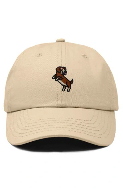 Dalix Dachshund Embroidered Dad Cap In Khaki