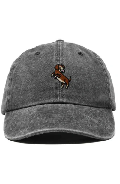 Dalix Dachshund Embroidered Dad Cap In Washed Black