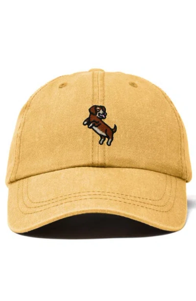 Dalix Dachshund Embroidered Dad Cap In Washed Gold