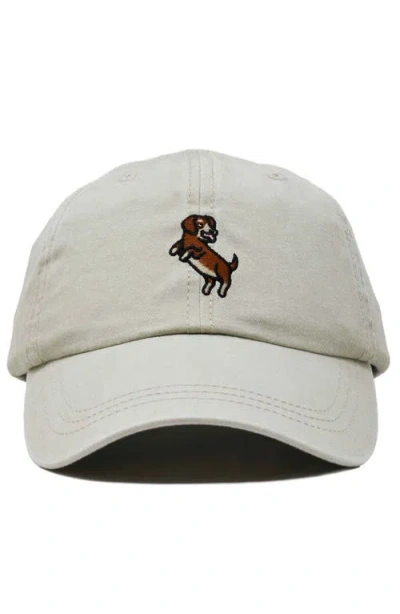 Dalix Dachshund Embroidered Dad Cap In Washed Stone White