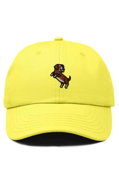 Dalix Dachshund Embroidered Dad Cap In Yellow