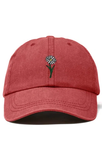 Dalix Daisy Embroidered Everyday Hat In Washed Red