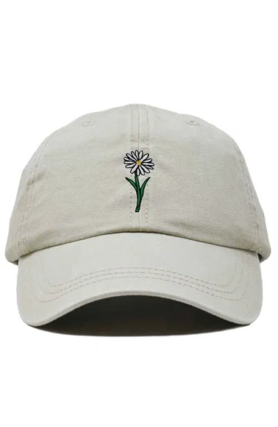 Dalix Daisy Embroidered Everyday Hat In Washed Stone White