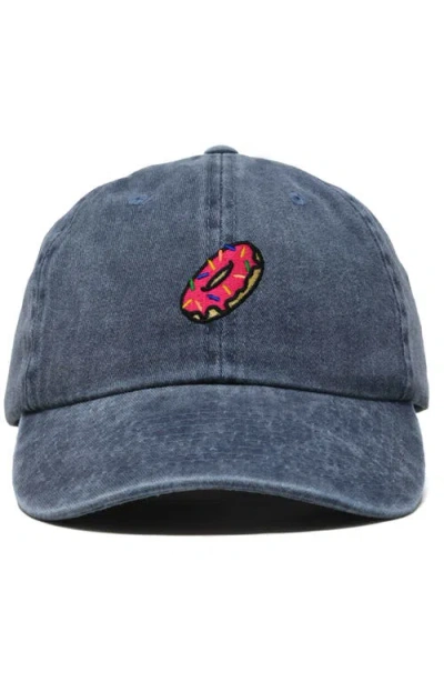 Dalix Donut Embroidered Adjustable Cap In Washed Navy Blue