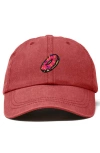 Dalix Donut Embroidered Adjustable Cap In Washed Red