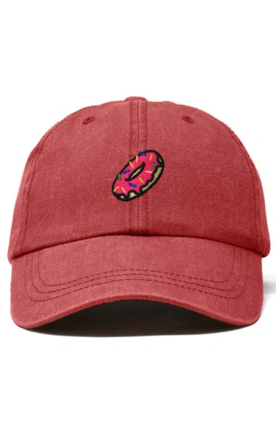Dalix Donut Embroidered Adjustable Cap In Washed Red