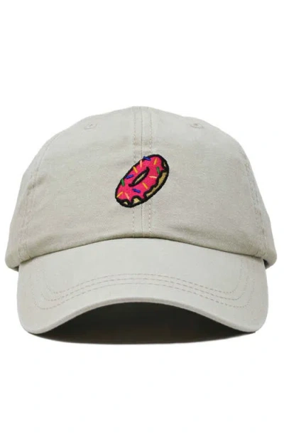 Dalix Donut Embroidered Adjustable Cap In Washed Stone White