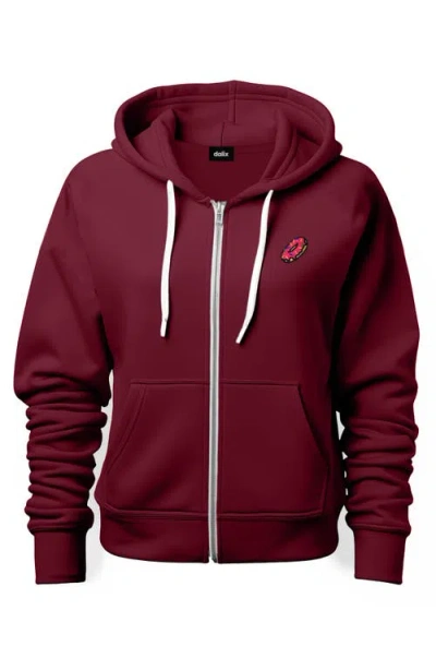 Dalix Donut Zip Hoodie In Maroon