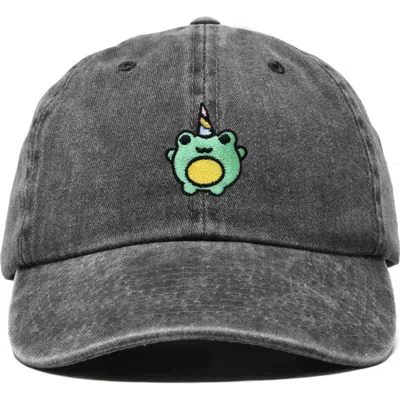 Dalix Froggy Unicorn Embroidered Cap In Washed Black
