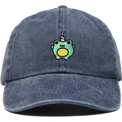 Dalix Froggy Unicorn Embroidered Cap In Washed Navy Blue