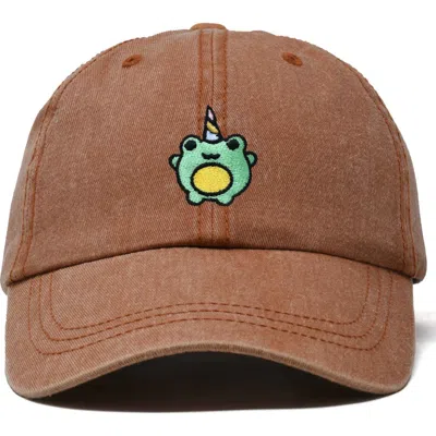 Dalix Froggy Unicorn Embroidered Cap In Washed Orange