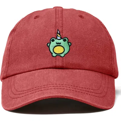 Dalix Froggy Unicorn Embroidered Cap In Washed Red