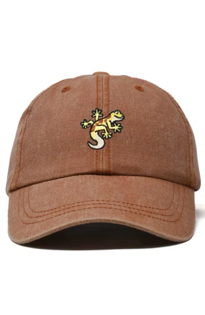 Dalix Gecko Embroidered Casual Cap In Washed Orange