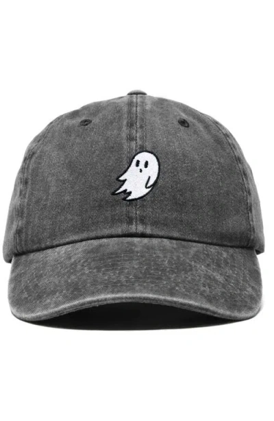 Dalix Ghost Embroidered Low Crown Cap In Washed Black