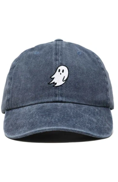 Dalix Ghost Embroidered Low Crown Cap In Washed Navy Blue