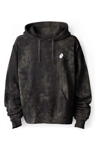 Dalix Ghost Embroidered Washed Hoodie In Black