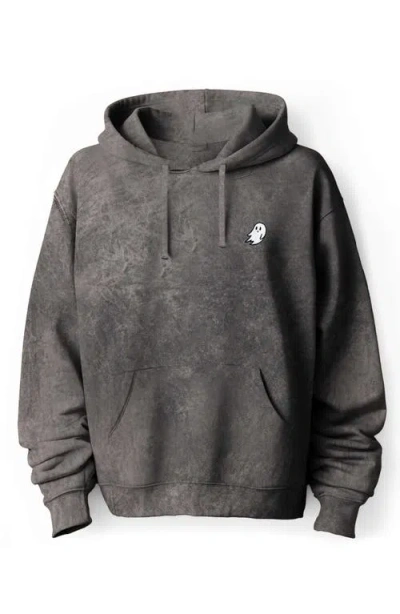 Dalix Ghost Embroidered Washed Hoodie In Gray