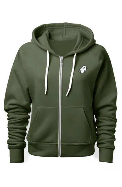 Dalix Ghost Zip Hoodie In Military Green