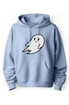 Dalix Giant Ghost Fleece Hoodie In Light Blue