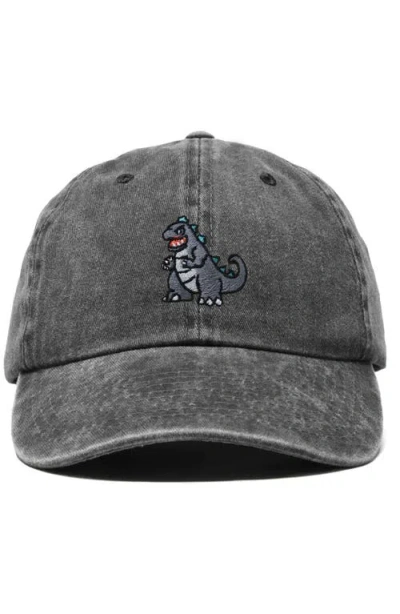 Dalix Giant Lizard Embroidered Dad Hat In Washed Black