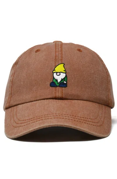 Dalix Gnome Embroidered Dad Hat In Washed Orange