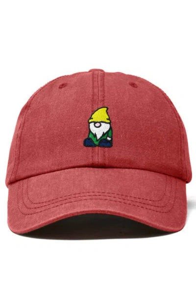 Dalix Gnome Embroidered Dad Hat In Washed Red