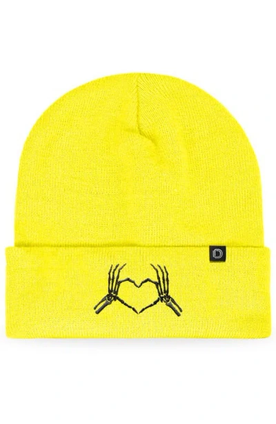Dalix Heart Of Bones Beanie In Neon Yellow