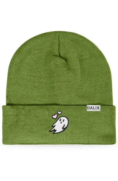 Dalix Heartly Ghost Beanie In Olive