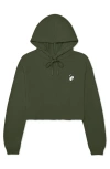 Dalix Heartly Ghost Cropped Hoodie In Military Green