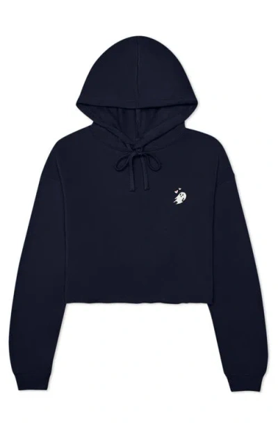 Dalix Heartly Ghost Cropped Hoodie In Navy