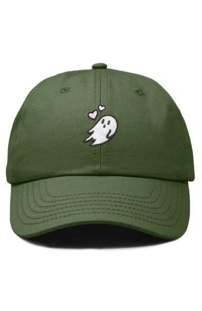Dalix Heartly Ghost Embroidered Cap In Olive