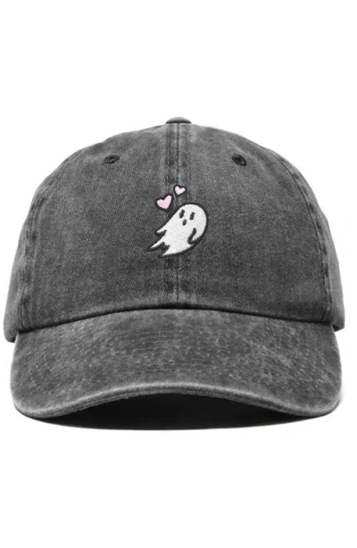 Dalix Heartly Ghost Embroidered Cap In Washed Black