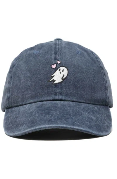 Dalix Heartly Ghost Embroidered Cap In Washed Navy Blue