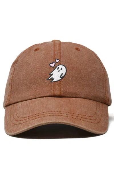 Dalix Heartly Ghost Embroidered Cap In Washed Orange
