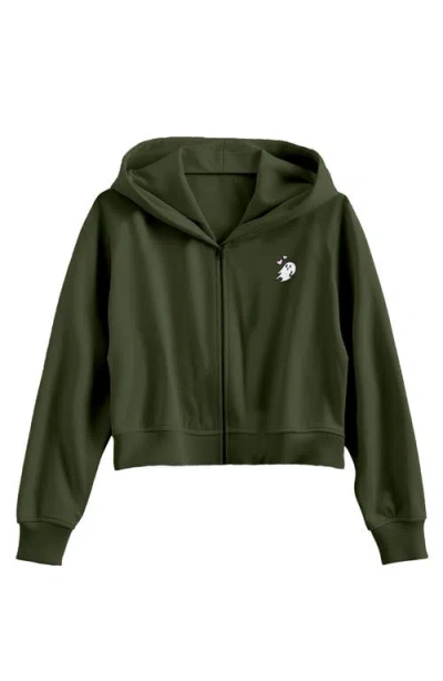 Dalix Heartly Ghost Fleece Zip Hoodie In Military Green