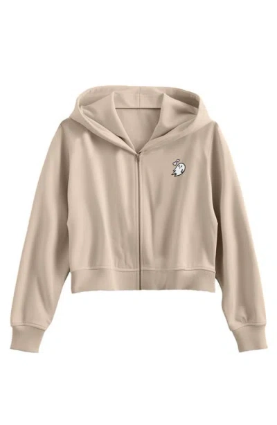 Dalix Heartly Ghost Fleece Zip Hoodie In Tan