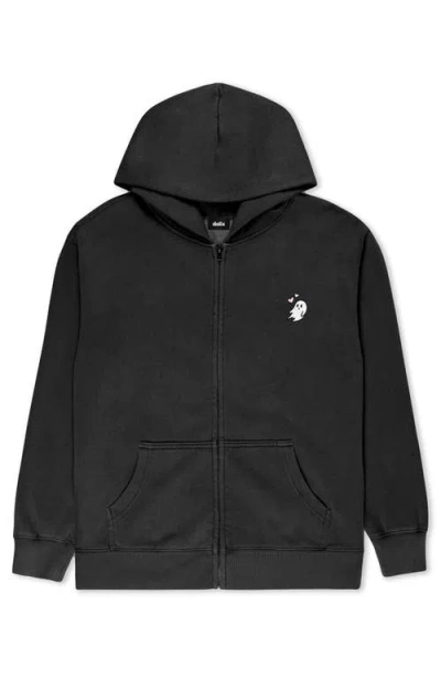 Dalix Heartly Ghost Midweight Fleece Faded Zip Hooded Sweatshirt In Black