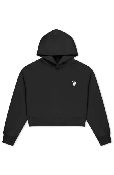Dalix Heartly Ghost Midweight Fleece Relaxed Cropped Hoodie In Black