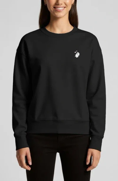 Dalix Heartly Ghost Relaxed Fleece Crewneck Sweatshirt In Black