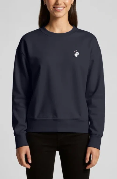 Dalix Heartly Ghost Relaxed Fleece Crewneck Sweatshirt In Blue