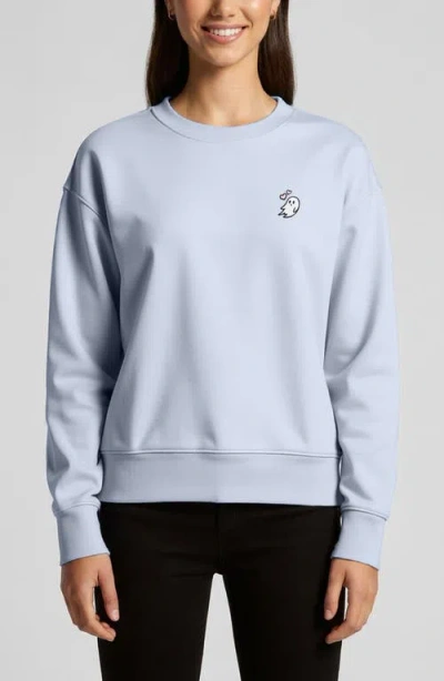Dalix Heartly Ghost Relaxed Fleece Crewneck Sweatshirt In Blue
