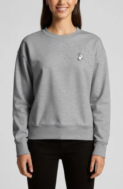 Dalix Heartly Ghost Relaxed Fleece Crewneck Sweatshirt In Gray