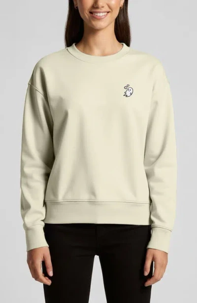 Dalix Heartly Ghost Relaxed Fleece Crewneck Sweatshirt In Neutral