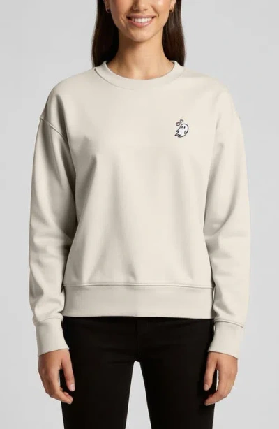 Dalix Heartly Ghost Relaxed Fleece Crewneck Sweatshirt In Neutral