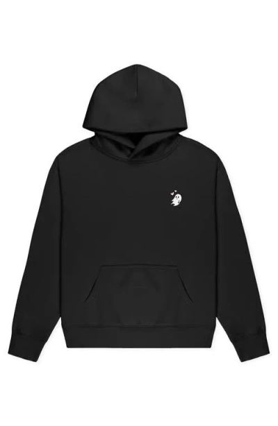 Dalix Heartly Ghost Relaxed Midweight Fleece Pullover Hoodie In Black