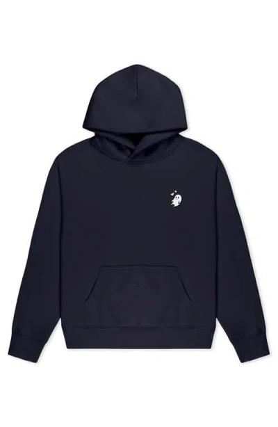 Dalix Heartly Ghost Relaxed Midweight Fleece Pullover Hoodie In Blue