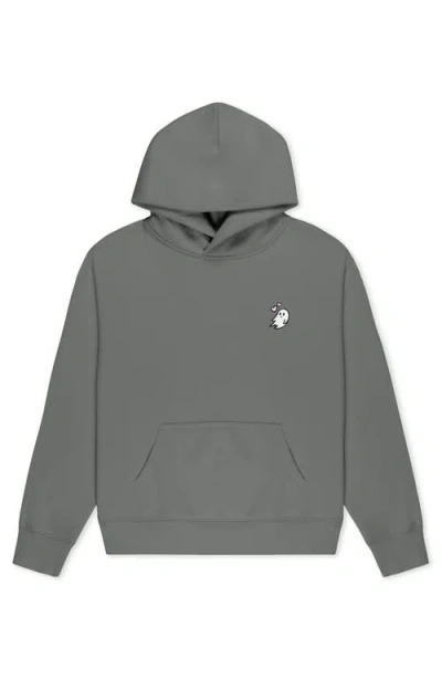 Dalix Heartly Ghost Relaxed Midweight Fleece Pullover Hoodie In Gray