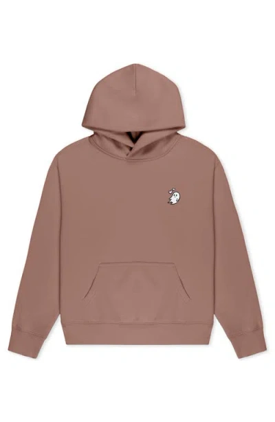 Dalix Heartly Ghost Relaxed Midweight Fleece Pullover Hoodie In Pink