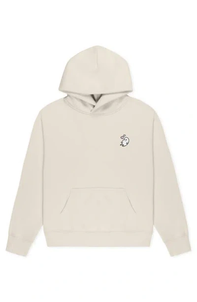 Dalix Heartly Ghost Relaxed Midweight Fleece Pullover Hoodie In Sand