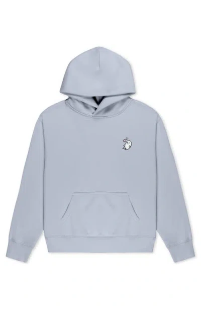 Dalix Heartly Ghost Relaxed Midweight Fleece Pullover Hoodie In White